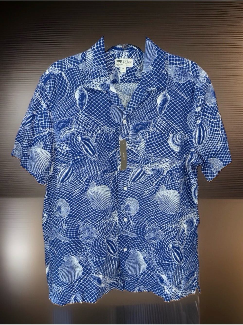 NWT J. Crew Blue and White Shell-Print Short Sleeve Button-Down Shirt-M